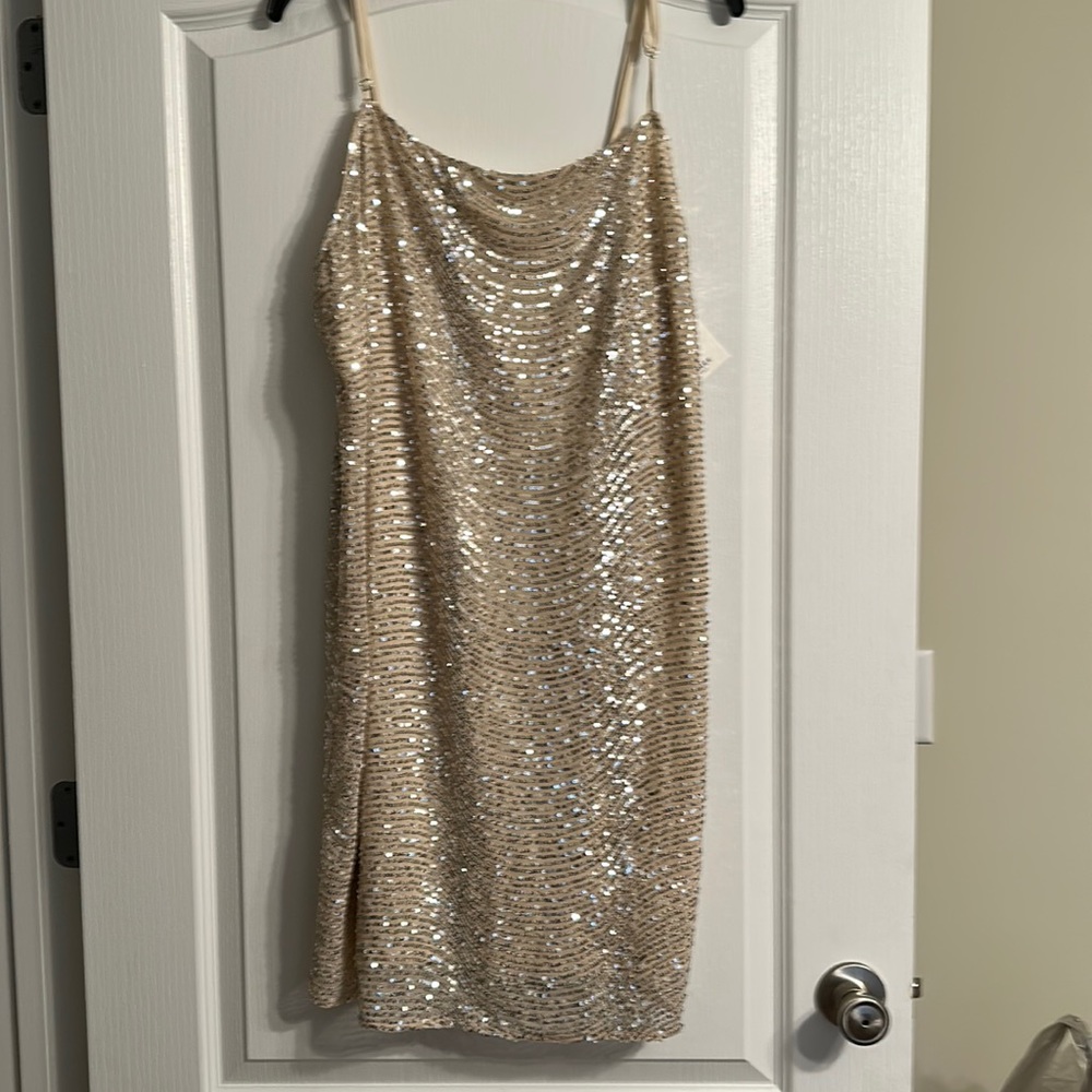 Andree By Unit Cocktail Dress- Champagne color with silver sequins